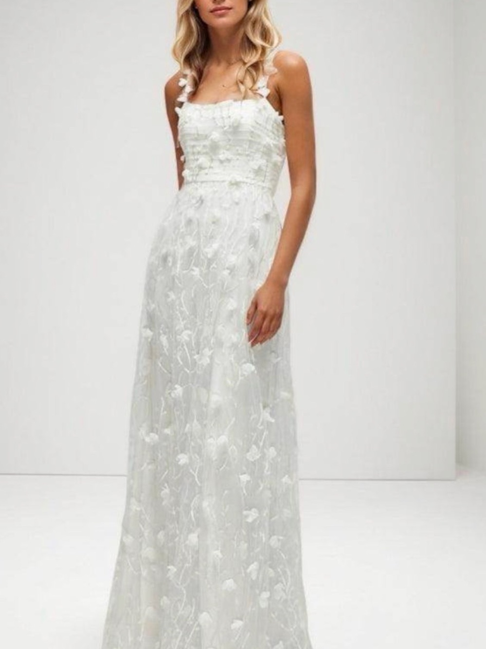 Cocomelody A-line size 4 white floral Appliqué Maxi Dress - Sleeveless